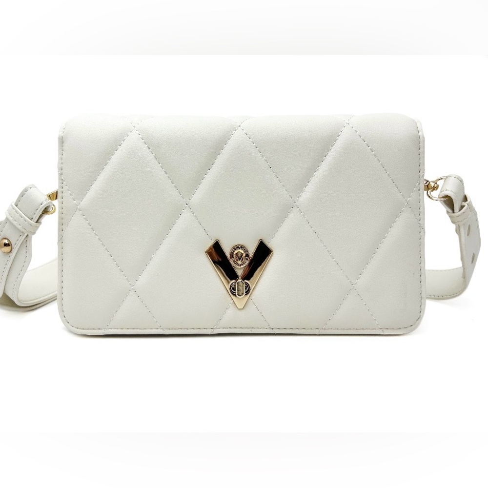 Valentino Orlandi White Quilted Crossbody Bag With Gold Hardware. NWT